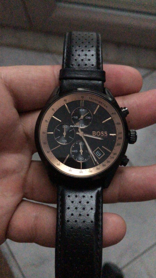 Shop Authentic Hugo Boss Grand Prix Chronograph Black Dial Black Leather Strap Watch for Men - 1513550 - Luxxuri