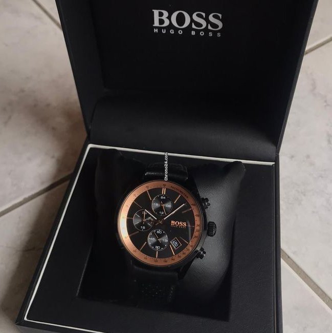 Shop Authentic Hugo Boss Grand Prix Chronograph Black Dial Black Leather Strap Watch for Men - 1513550 - Luxxuri