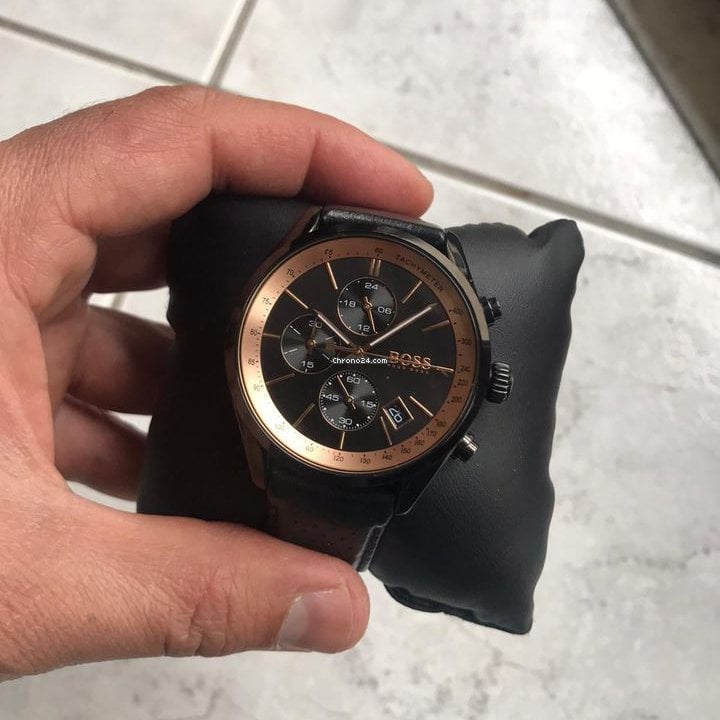 Shop Authentic Hugo Boss Grand Prix Chronograph Black Dial Black Leather Strap Watch for Men - 1513550 - Luxxuri
