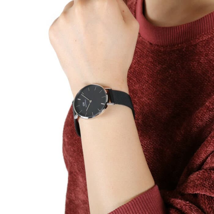 Shop Authentic Daniel Wellington Petite Ashfield Black Dial Black Mesh Strap Watch For Women - DW00100202 - Luxxuri