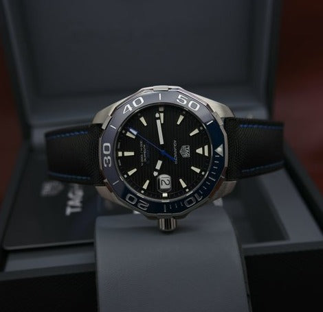 Shop Authentic Tag Heuer Aquaracer Calibre 5 Automatic Black Dial Black Nylon Strap Watch for Men - WAY201C.FC6395 - Luxxuri