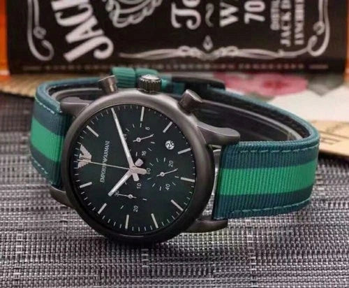 Emporio Armani Luigi XLarge Chronograph Green Dial Green Fabric Strap Watch for Men - AR1950