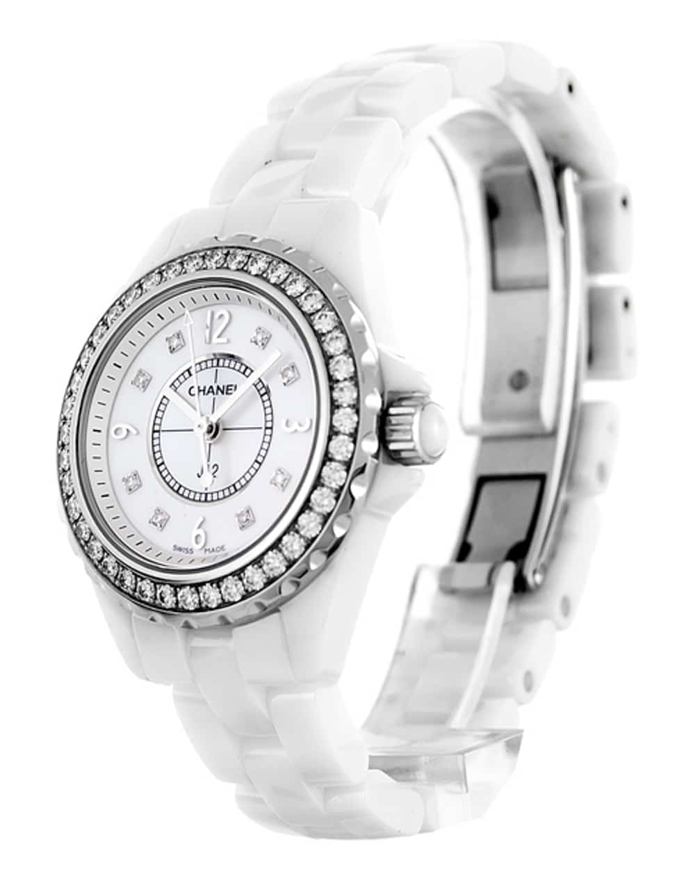 Shop Authentic Chanel J12 Diamonds Quartz White Dial White Steel Strap Watch for Women - J12 H2572 - Luxxuri