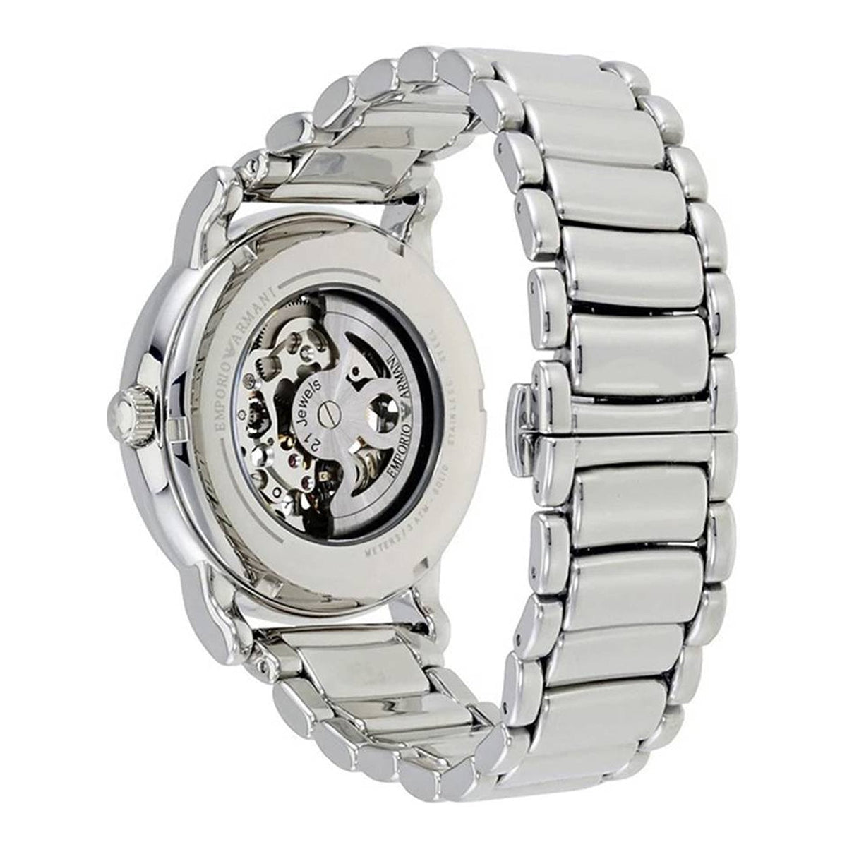 Shop Authentic Emporio Armani Meccanico Skeleton Silver Dial Silver Steel Strap Watch For Men - AR1980 - Luxxuri