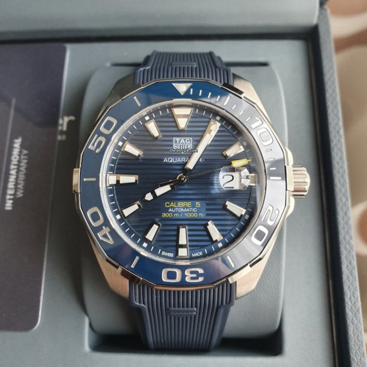 Shop Authentic Tag Heuer Aquaracer Calibre 5 Automatic Blue Dial Blue Rubber Strap Watch for Men - WAY201B.FT6150 - Luxxuri