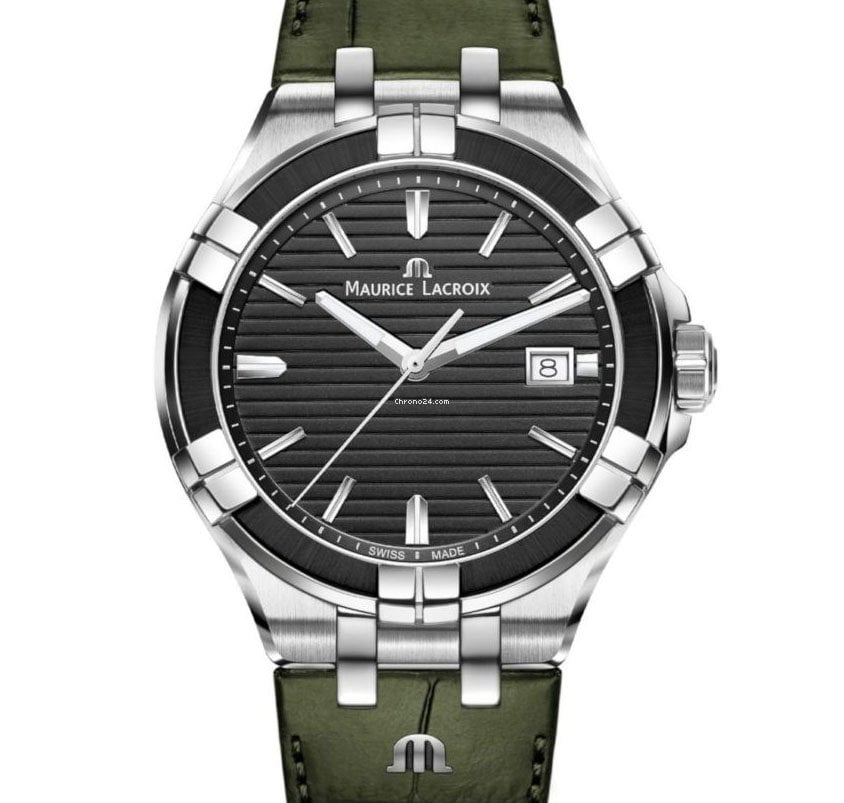 Shop Authentic Maurice Lacroix Aikon Quartz Black Dial Green Crocodile Leather Strap Watch for Men - AI1008-PVB21-330-1 - Luxxuri
