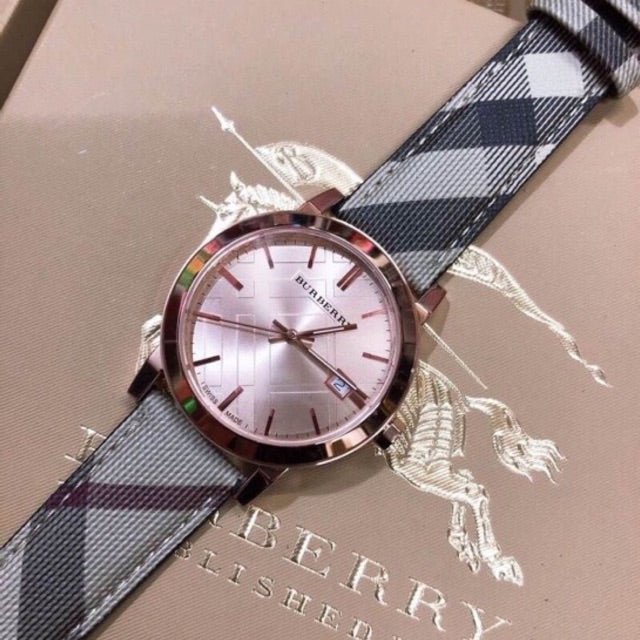 Shop Authentic Burberry The City Rose Gold Dial Brown Leather Strap Watch for Women - BU9040 - Luxxuri