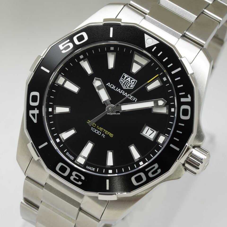 Shop Authentic Tag Heuer Aquaracer Black Dial Silver Steel Strap Watch for Men - WAY111A.BA0928 - Luxxuri