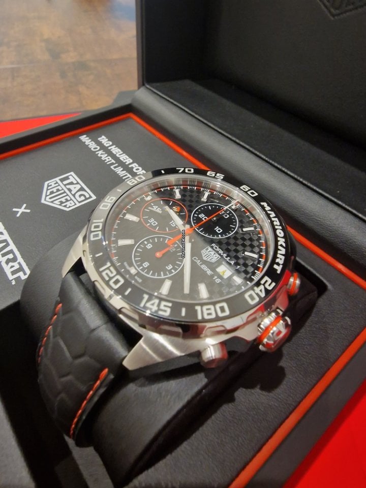 Shop Authentic Tag Heuer Formula 1 Mario Kart Chronograph Black Dial Black Leather Strap Watch for Men - CAZ201E.FC6517 - Luxxuri