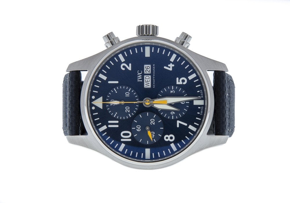 Shop Authentic IWC Pilot's Automatic Chronograph 43mm Blue Dial Blue Calfskin Strap Watch for Men - IW377729 - Luxxuri