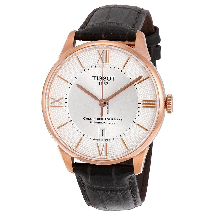 Shop Authentic Tissot Chemin Des Tourelles Powermatic 80 Silver Dial Brown Leather Strap Watch For Men - T099.407.36.038.00 - Luxxuri