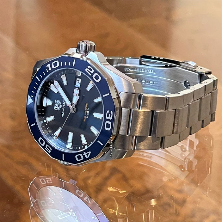 Shop Authentic Tag Heuer Aquaracer Blue Dial Quartz Silver Steel Strap Watch for Men - WAY111C.BA0928 - Luxxuri