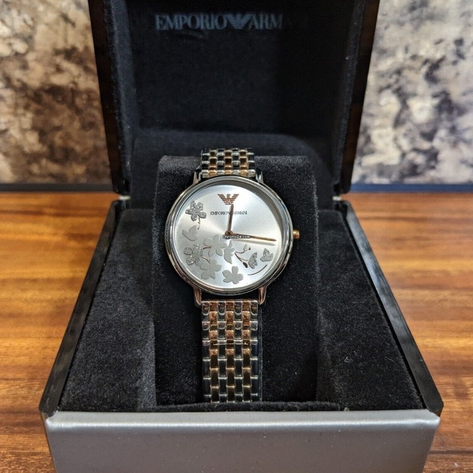 Shop Authentic Emporio Armani Silver Sunray Dial Two Tone Steel Strap Watch For Women - AR11113 - Luxxuri