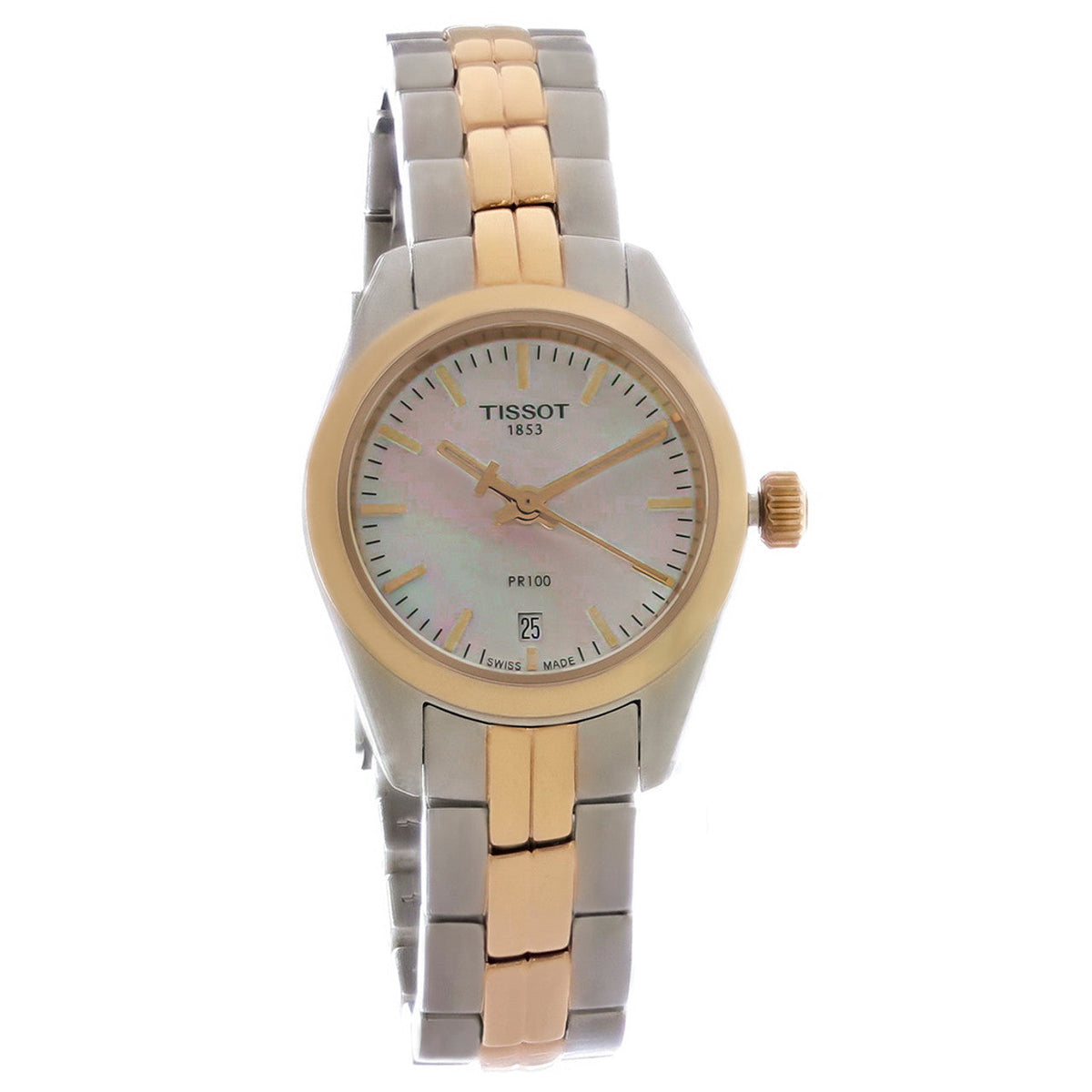 Shop Authentic Tissot T Classic PR100 Mother of Pearl Dial Two Tone Steel Strap Watch for Women - T101.010.22.111.01 - Luxxuri