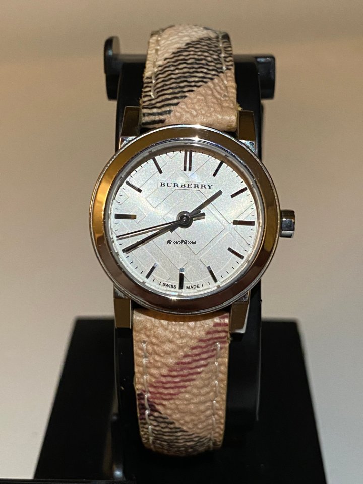 Shop Authentic Burberry The City Gold Dial Haymarket Brown Leather Strap Watch for Women - BU9219 - Luxxuri