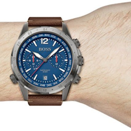Shop Authentic Hugo Boss Nomad Blue Dial Brown Leather Strap Watch for Men - 1513773 - Luxxuri