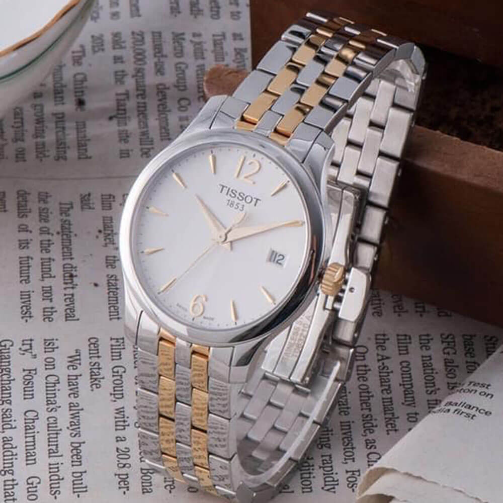 Shop Authentic Tissot T Classic Tradition White Dial Two Tone Mesh Bracelet Watch for Women - T063.210.22.037.00 - Luxxuri