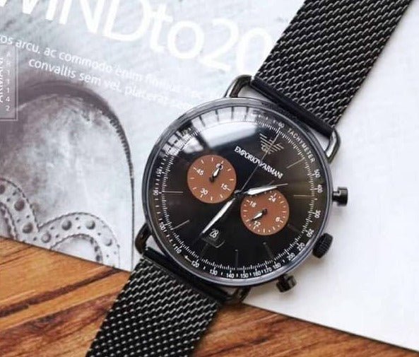Shop Authentic Emporio Armani Aviator Black Dial Black Mesh Bracelet Watch For Men - AR11142 - Luxxuri