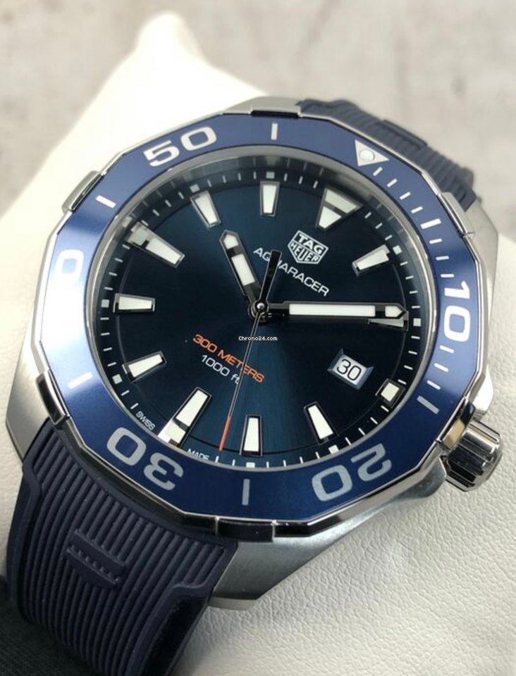 Shop Authentic Tag Heuer Aquaracer Quartz Blue Dial Blue Rubber Strap Watch for Men - WAY101C.FC6153 - Luxxuri