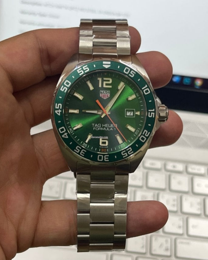 Shop Authentic Tag Heuer Formula 1 Quartz Green Dial Silver Steel Strap Watch for Men - WAZ1017.BA0842 - Luxxuri