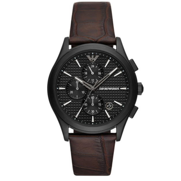Shop Authentic Emporio Armani Paolo Chronograph Black Dial Brown Leather Strap Watch For Men - AR11549 - Luxxuri
