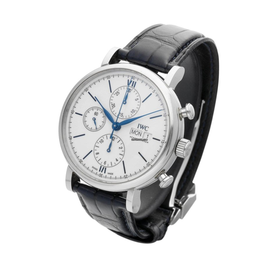 Shop Authentic IWC Portofino Chronograph White Dial Black Leather Strap Watch for Men - IW391024 - Luxxuri