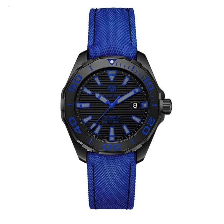 Shop Authentic Tag Heuer Aquaracer Calibre 5 Automatic Titanium Blue Dial Blue Nylon Strap Watch for Gents - WAY208B.FC6382 - Luxxuri