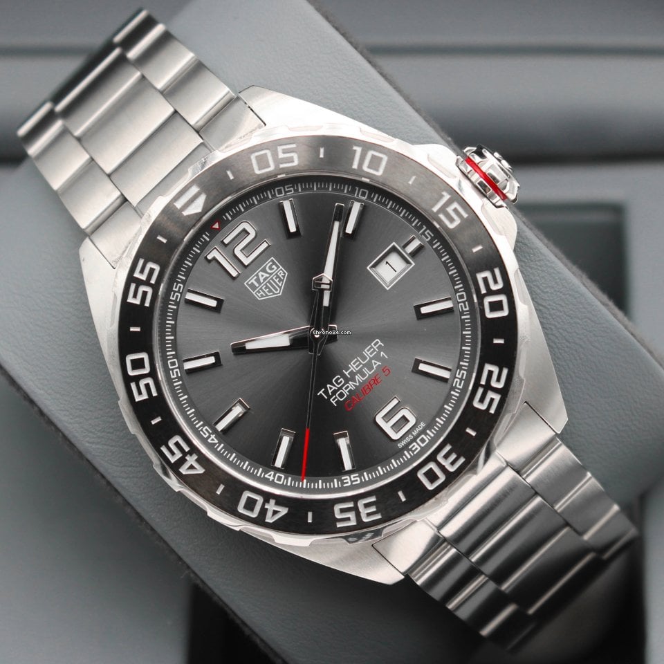 Shop Authentic Tag Heuer Formula 1 Calibre 5 Chronograph Anthracite Dial Silver Steel Strap Watch for Men - WAZ2011.BA0842 - Luxxuri