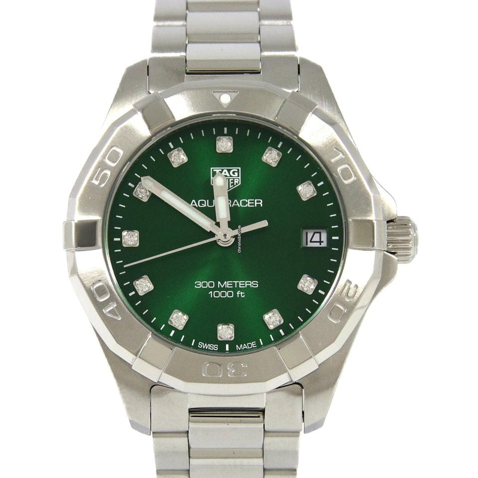 Shop Authentic Tag Heuer Aquaracer Diamonds Emerald Green Dial Watch for Women - WBD1316.BA0740 - Luxxuri