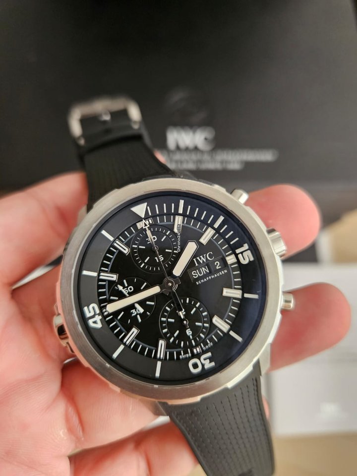 Shop Authentic IWC Aquatimer Chronograph Black Dial Black Leather Strap Watch for Men - IW376803 - Luxxuri