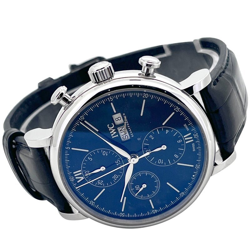 Shop Authentic IWC Portofino Chronograph Blue Dial Black Leather Strap Watch for Men - IW391023 - Luxxuri