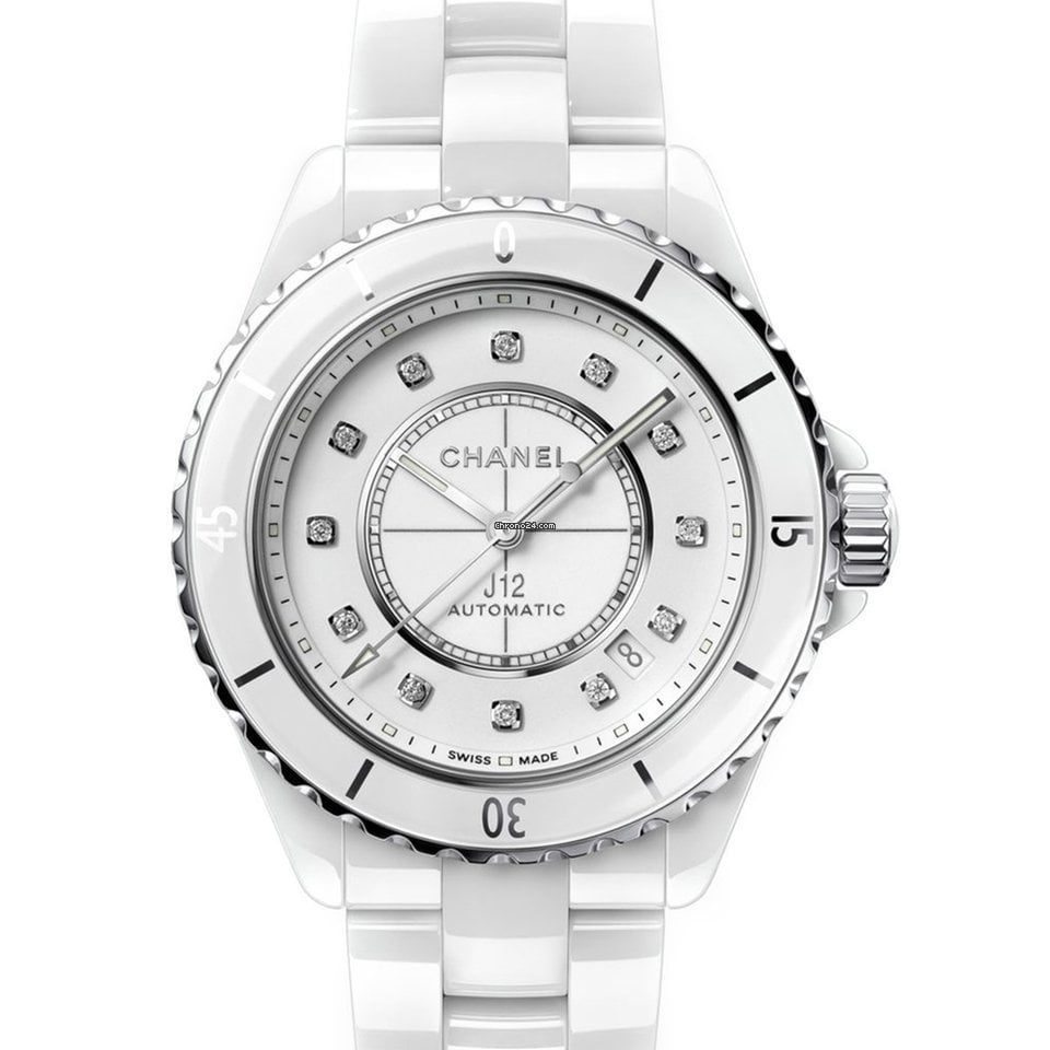 Shop Authentic Chanel J12 Diamonds Mother of Pearl White Dial White Steel Strap Watch for Women - J12 H5704 - Luxxuri