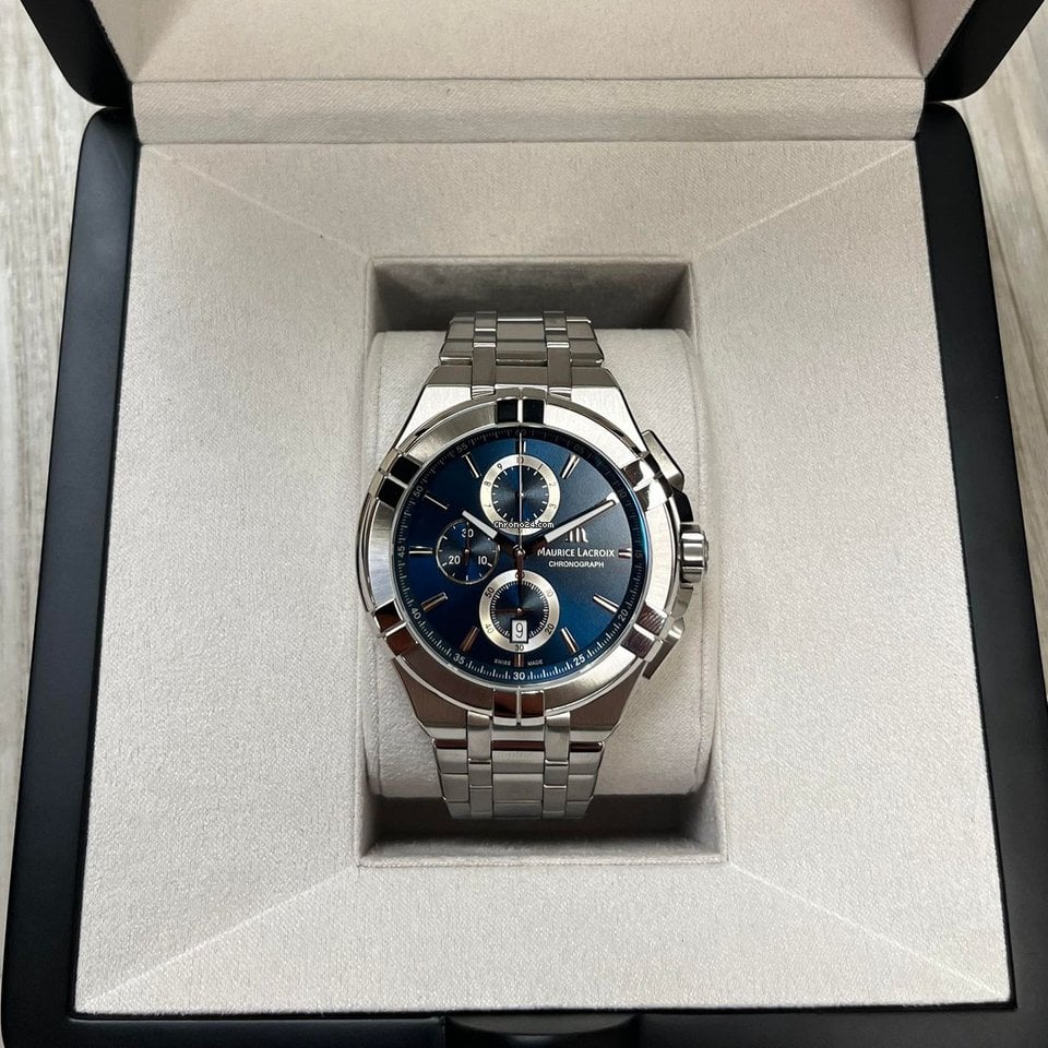 Shop Authentic Maurice Lacroix Aikon Chronograph Blue Dial Silver Steel Strap Watch for Men - AI1018-SS002-430-1 - Luxxuri