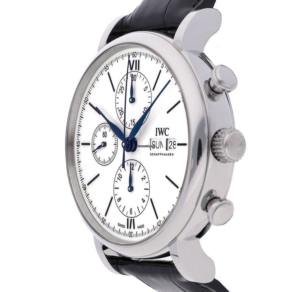 Shop Authentic IWC Portofino Chronograph White Dial Black Leather Strap Watch for Men - IW391024 - Luxxuri