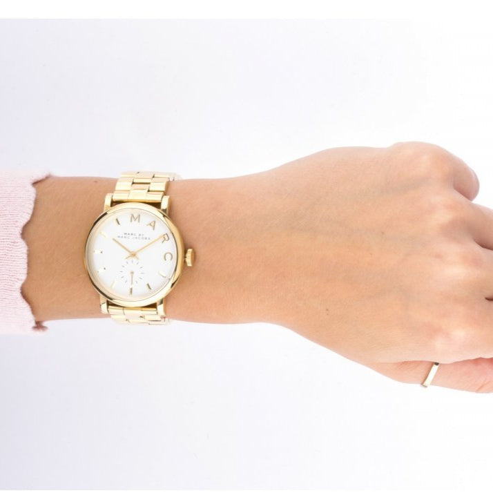 Marc Jacobs Baker White Dial Gold Steel Strap Watch for Women - MBM3243