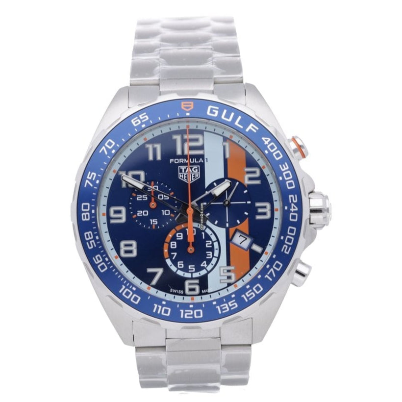 Shop Authentic Tag Heuer Formula 1 Gulf Edition Chronograph Blue Dial Silver Steel Strap Watch for Men - CAZ101AT.BA0842 - Luxxuri