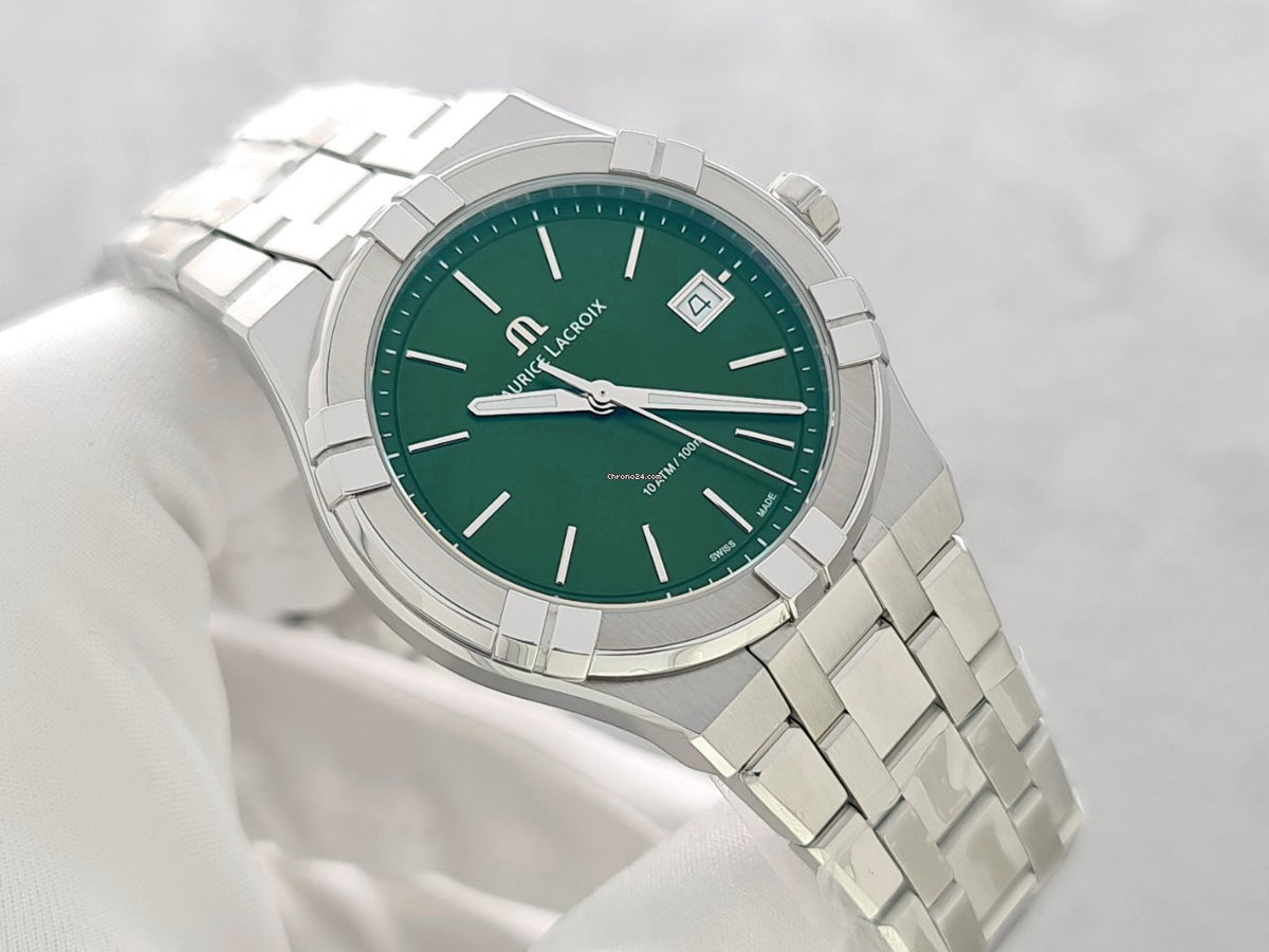 Shop Authentic Maurice Lacroix Aikon Date Quartz Green Dial Silver Steel Strap Watch for Men - AI1108-SS002-630-1 - Luxxuri