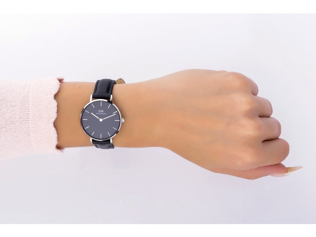 Shop Authentic Daniel Wellington Petite Sheffield Black Dial Black Leather Strap Watch For Women - DW00100180 - Luxxuri