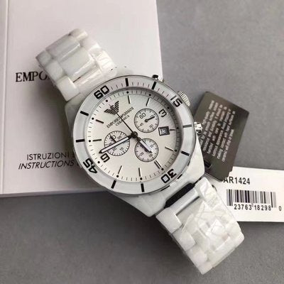 Shop Authentic Emporio Armani Ceramic Chronograph White Dial White Ceramic Strap Watch For Men - AR1424 - Luxxuri
