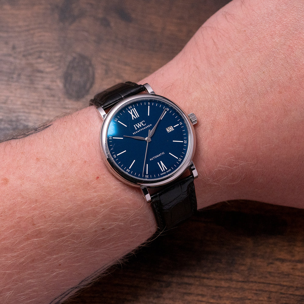 Shop Authentic IWC Portofino '150 Years Edition' Automatic Blue Dial Black Leather Strap Watch for Men - IW356518 - Luxxuri