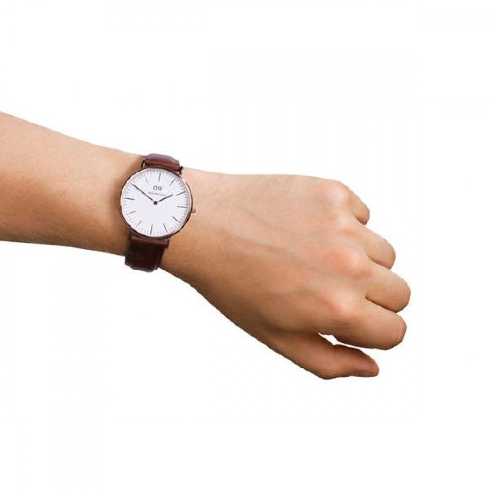 Shop Authentic Daniel Wellington Classic St Mawes White Dial Brown Leather Strap Watch For Men - DW00100006 - Luxxuri