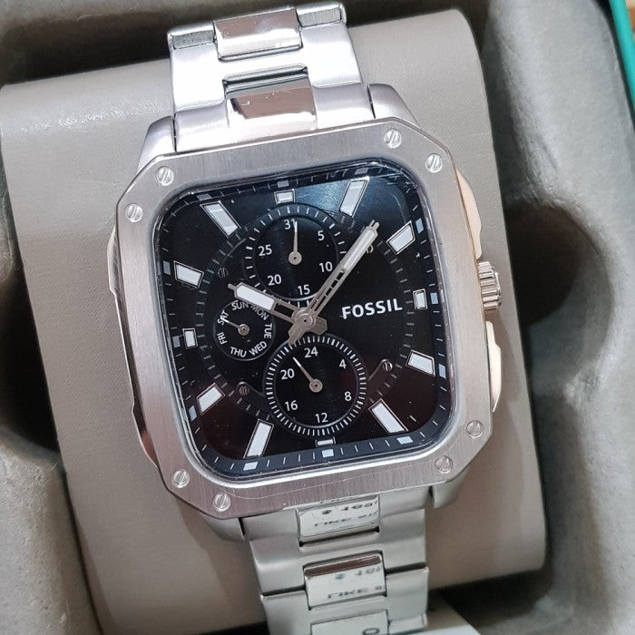 Shop Authentic Fossil Inscription Multifunction Black Dial Silver Steel Strap Watch for Men - BQ2655 - Luxxuri