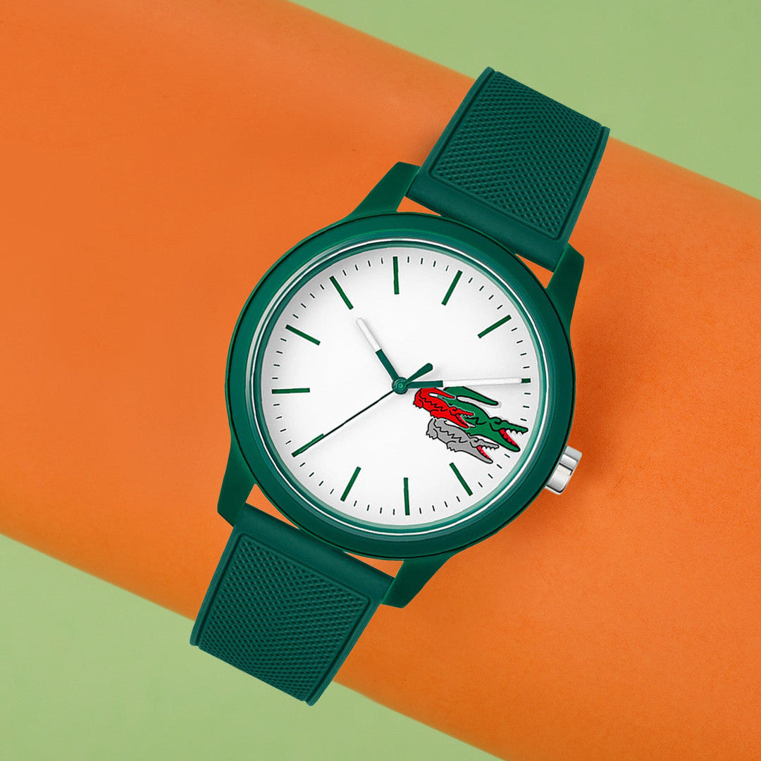 Lacoste 12.12 White Dial Green Silicon Strap Watch for Men - 2011135