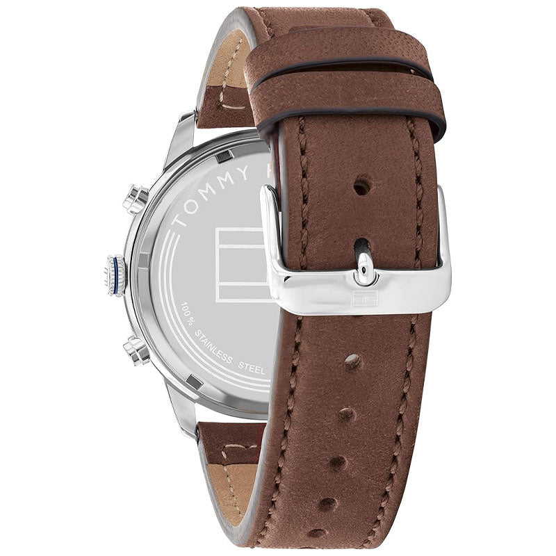 Shop Authentic Tommy Hilfiger Jimmy Chronograph Quartz Blue Dial Brown Leather Strap Watch For Men - 1791946 - Luxxuri