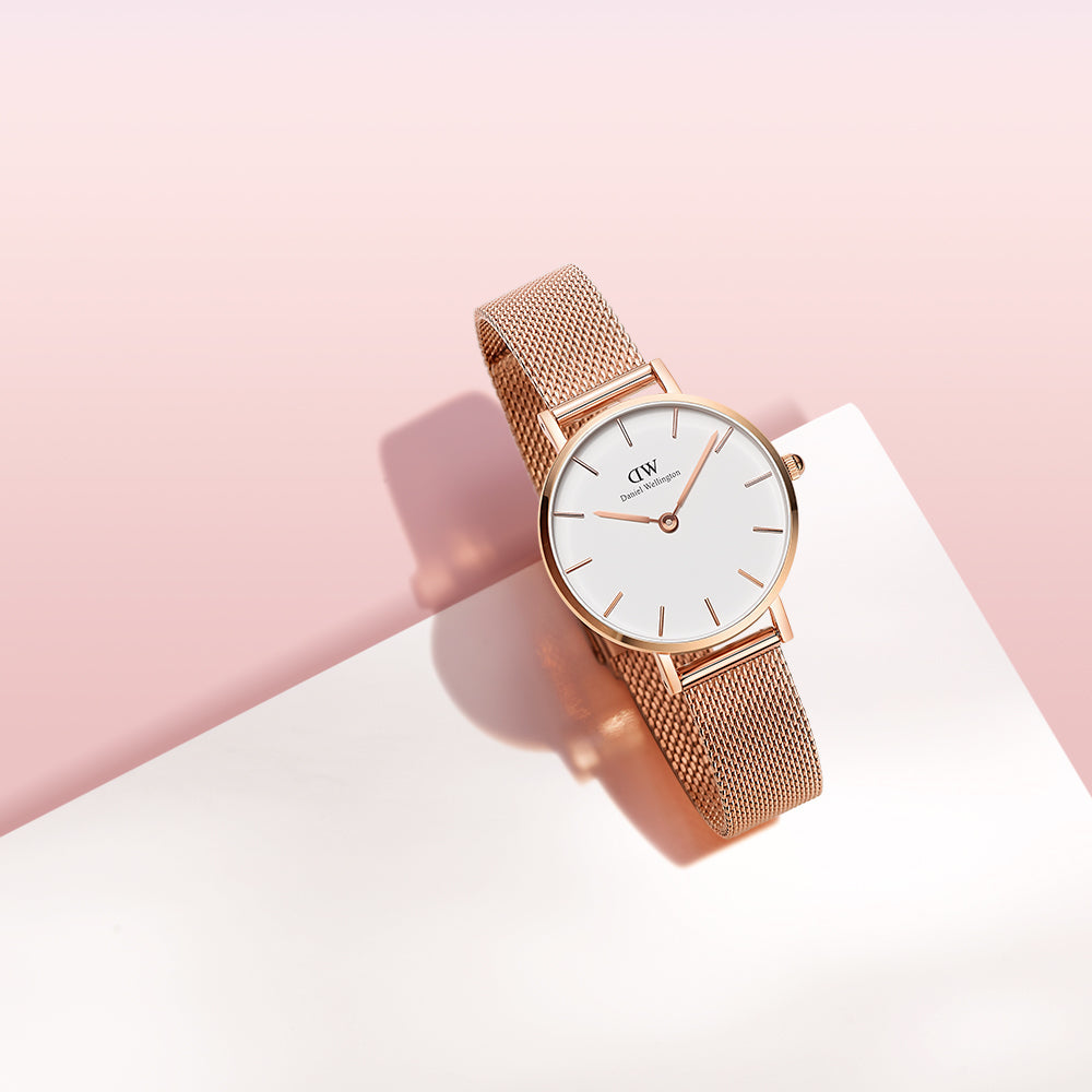 Shop Authentic Daniel Wellington Classic Petite White Dial Rose Gold Mesh Bracelet Watch For Women - DW00100219 - Luxxuri
