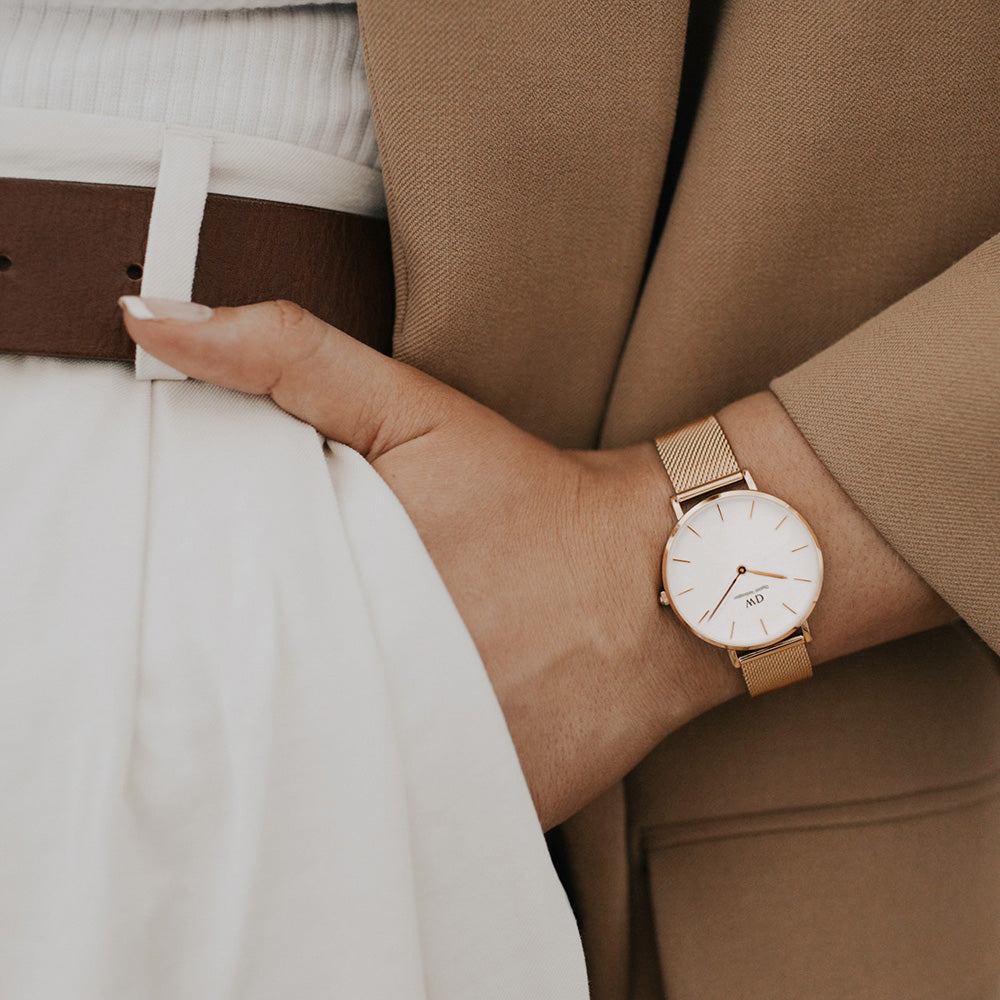 Shop Authentic Daniel Wellington Classic Petite White Dial Rose Gold Mesh Bracelet Watch For Women - DW00100219 - Luxxuri