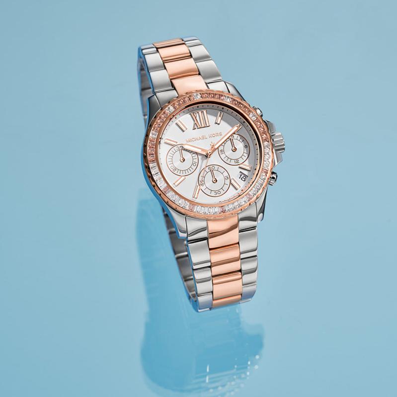 Shop Authentic Michael Kors Everest Chronograph White Dial Two Tone Steel Strap Watch For Women - MK7214 - Luxxuri