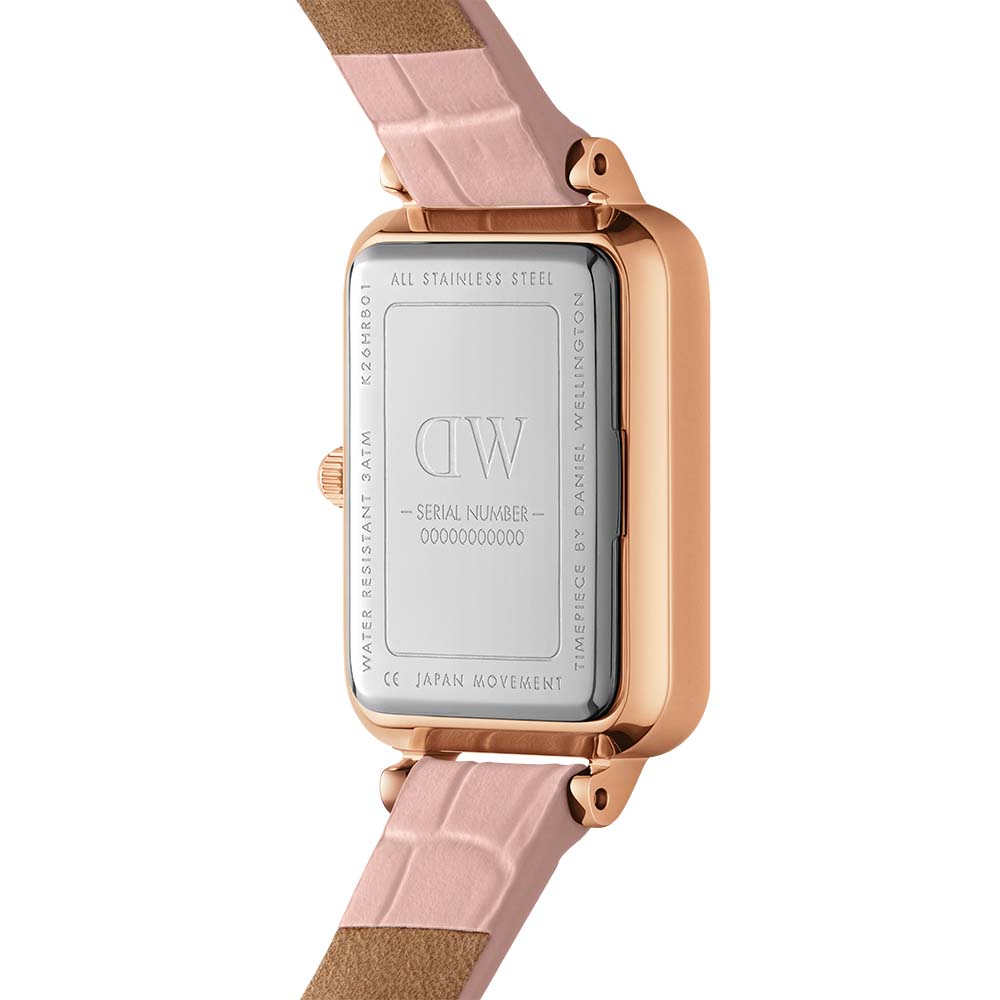Daniel Wellington Quadro Pressed Mother of Pearl Pink Dial Pink Leather Strap Watch For Women - DW00100508