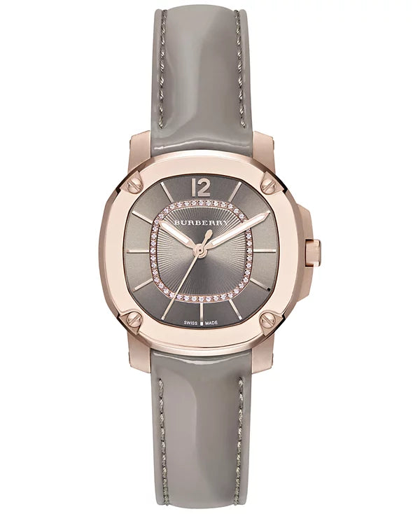 Shop Authentic Burberry Britain Diamonds Grey Dial Grey Leather Strap Watch for Women - BBY1810 - Luxxuri