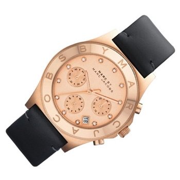 Shop Authentic Marc Jacobs Blade Chronograph Rose Gold Dial Black Leather Strap Watch for Women - MBM1188 - Luxxuri